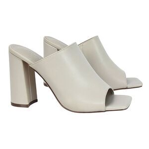XY London Womens/Ladies Square Toe High Block Heel Mule Sandals / Stone
